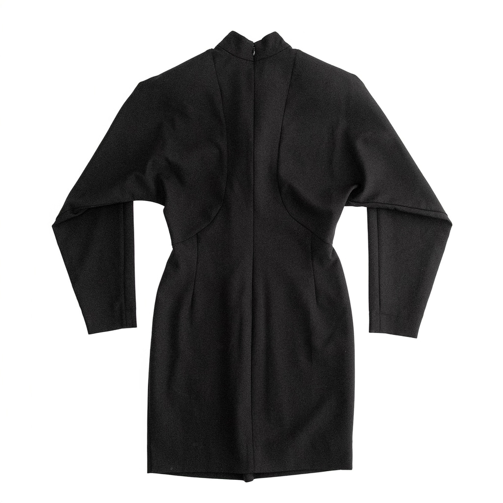 Nicole Miller Black Puff Sleeve Button Dress Mock Neck Women's $395 - Size 10 - Picture 9 of 14